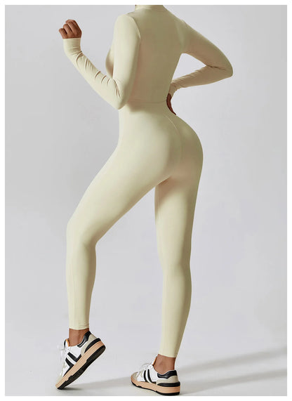 Yoga Boilersuit Long Sleeved Women's Sportswear Gym Zipper Jumpsuits Workout High-intensity Fitness One-piece Skin-tight Garment